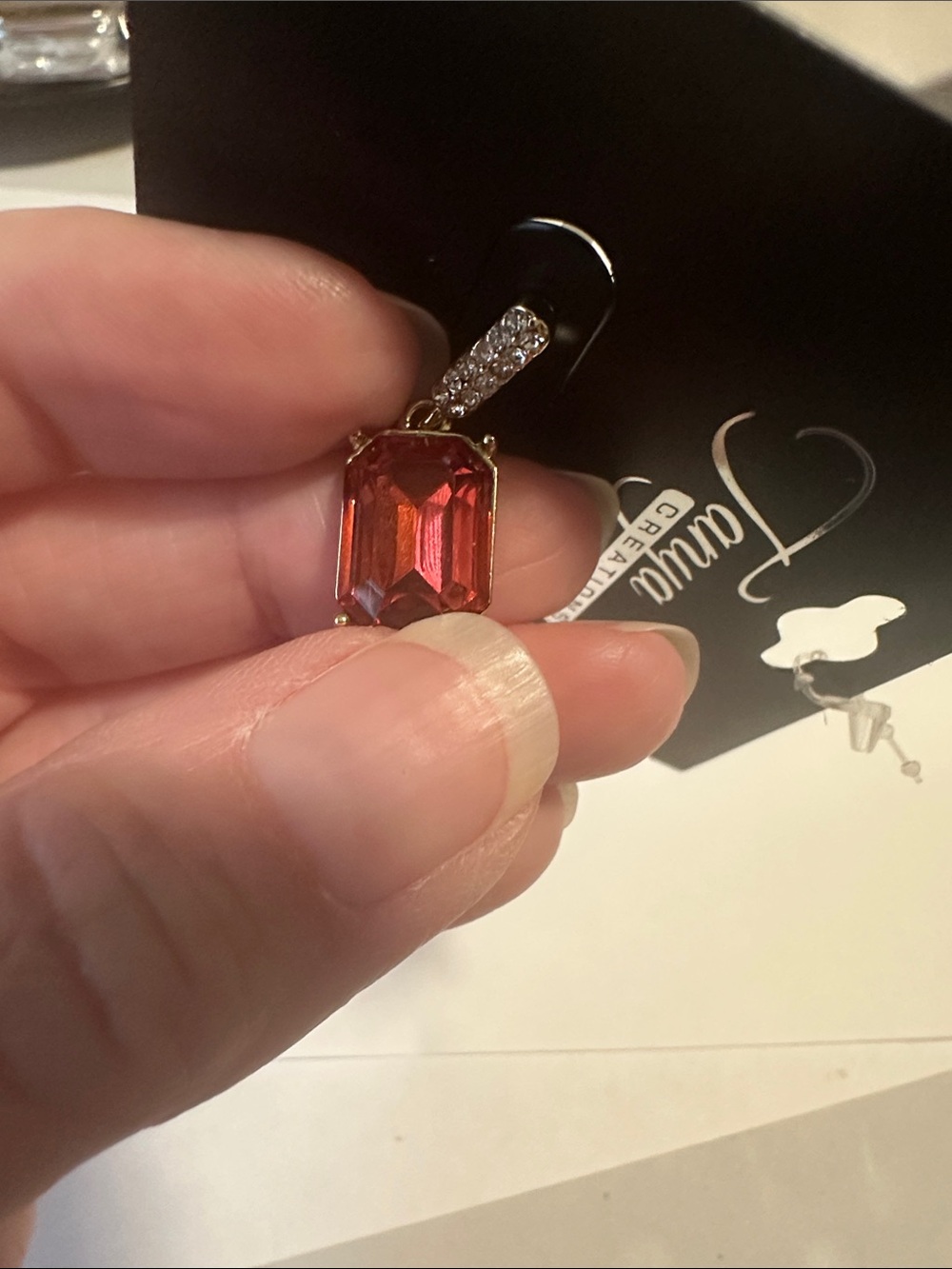 Pink Rectangular Drop Earrings - Picture 5 of 5